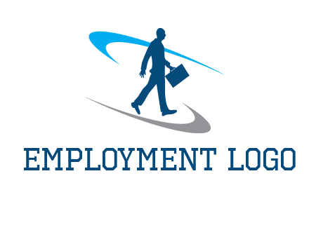 curved lines or crescents around the silhouette of a man holding a briefcase