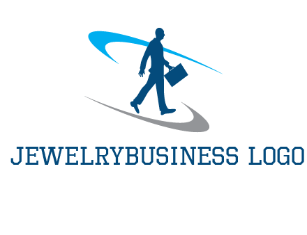 curved lines or crescents around the silhouette of a man holding a briefcase