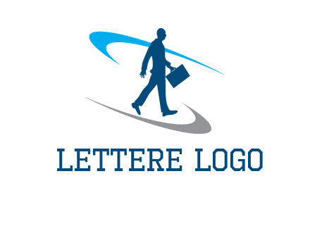 curved lines or crescents around the silhouette of a man holding a briefcase