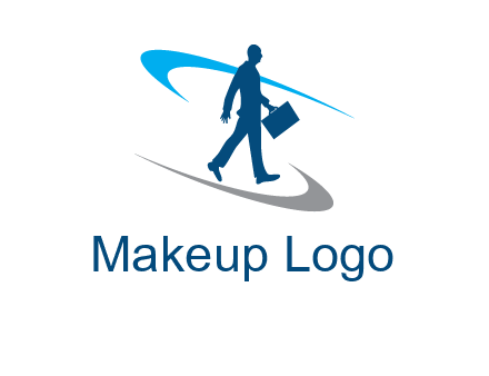 curved lines or crescents around the silhouette of a man holding a briefcase