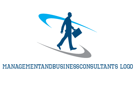 curved lines or crescents around the silhouette of a man holding a briefcase