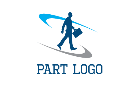 curved lines or crescents around the silhouette of a man holding a briefcase