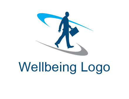 curved lines or crescents around the silhouette of a man holding a briefcase
