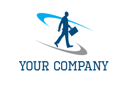 curved lines or crescents around the silhouette of a man holding a briefcase