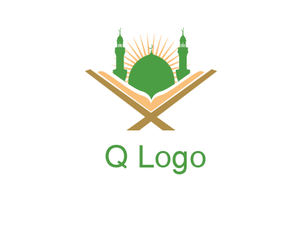Quran in front of a mosque logo