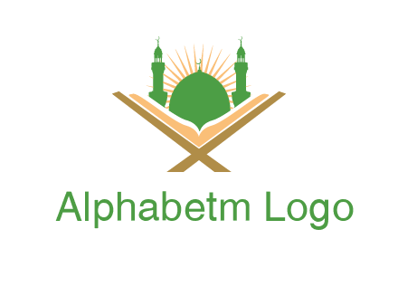 Quran in front of a mosque logo