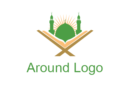 Quran in front of a mosque logo