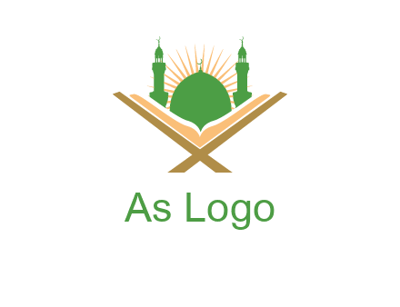 Quran in front of a mosque logo