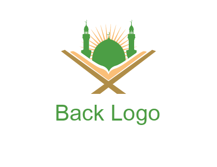 Quran in front of a mosque logo