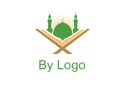 Quran in front of a mosque logo
