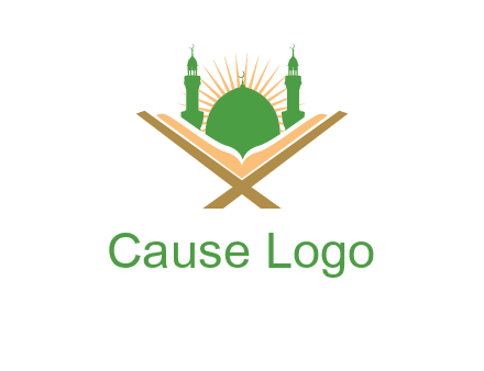 Quran in front of a mosque logo
