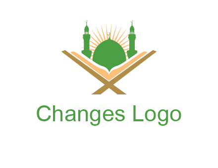 Quran in front of a mosque logo