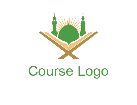 Quran in front of a mosque logo