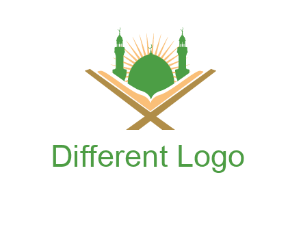 Quran in front of a mosque logo