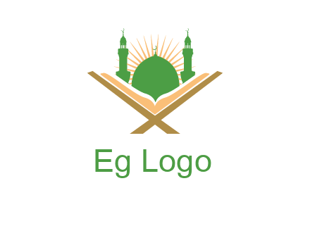 Quran in front of a mosque logo
