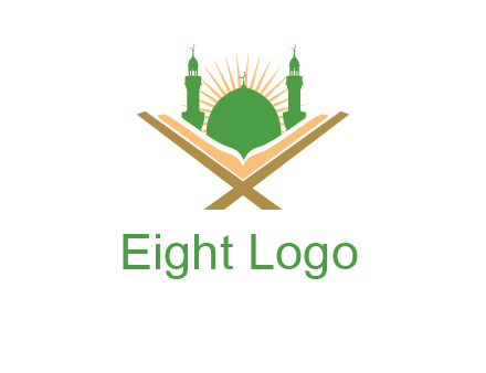 Quran in front of a mosque logo