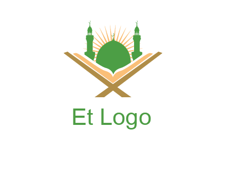 Quran in front of a mosque logo