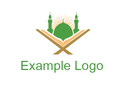 Quran in front of a mosque logo