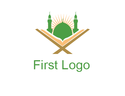 Quran in front of a mosque logo