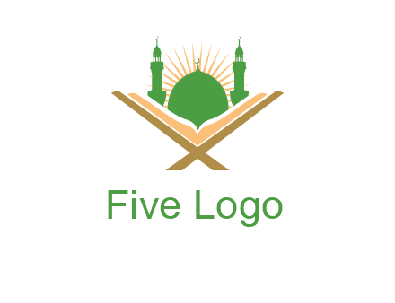 Quran in front of a mosque logo