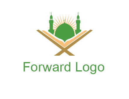 Quran in front of a mosque logo