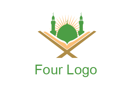 Quran in front of a mosque logo