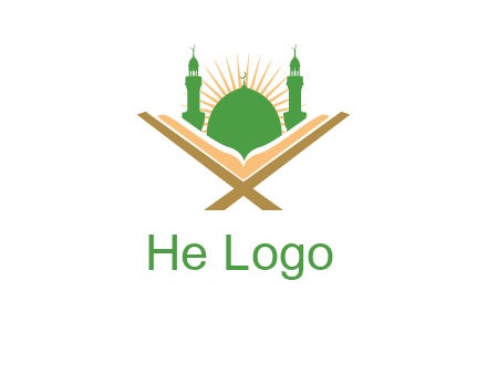 Quran in front of a mosque logo
