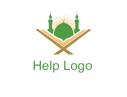 Quran in front of a mosque logo