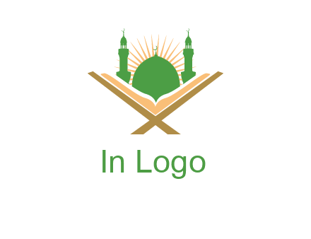 Quran in front of a mosque logo