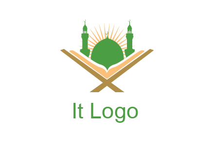 Quran in front of a mosque logo