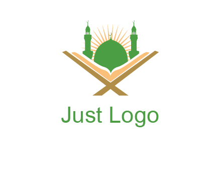 Quran in front of a mosque logo