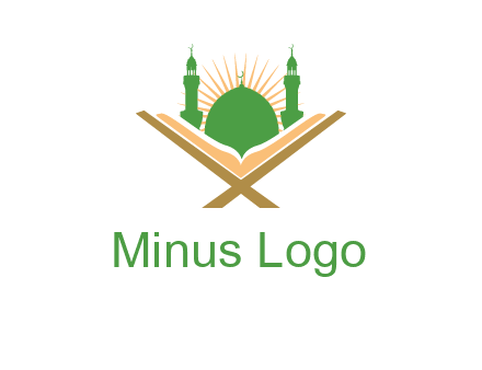Quran in front of a mosque logo