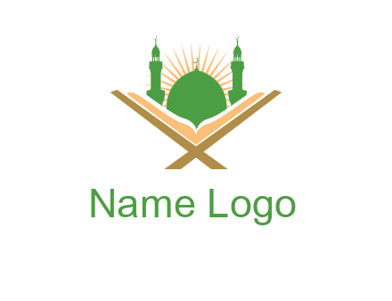 Quran in front of a mosque logo