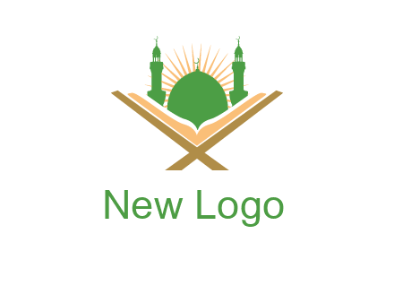 Quran in front of a mosque logo