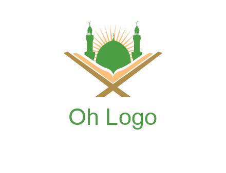 Quran in front of a mosque logo