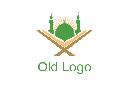 Quran in front of a mosque logo