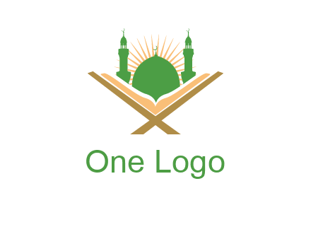 Quran in front of a mosque logo