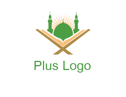 Quran in front of a mosque logo