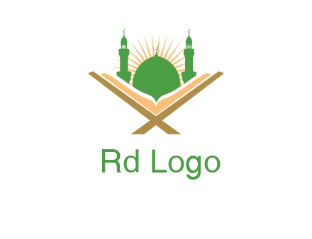 Quran in front of a mosque logo
