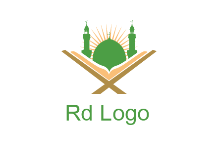 Quran in front of a mosque logo
