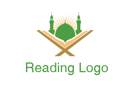 Quran in front of a mosque logo