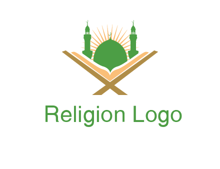 Quran in front of a mosque logo