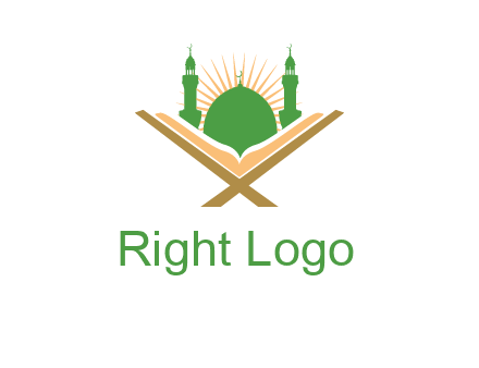 Quran in front of a mosque logo