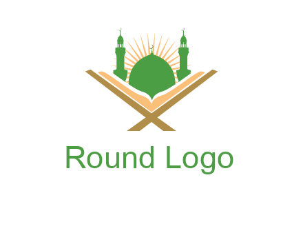 Quran in front of a mosque logo