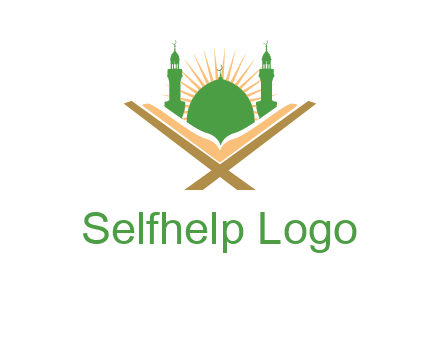 Quran in front of a mosque logo