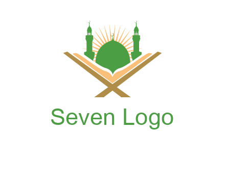 Quran in front of a mosque logo