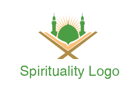 Quran in front of a mosque logo