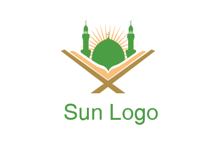 Quran in front of a mosque logo
