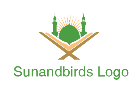 Quran in front of a mosque logo