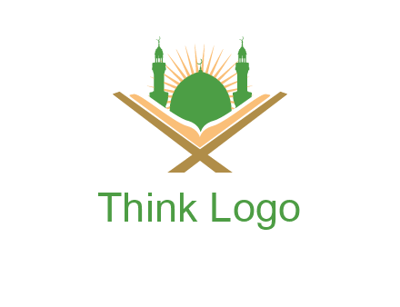 Quran in front of a mosque logo